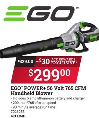 Ace Hardware Ego power + 56 volt 765 cfm handheld blower offer