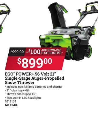 Ace Hardware Ego power + 56 volt 21 single-stage auger-propelled snow thrower offer