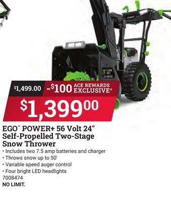 Ace Hardware Ego power + 56 volt 24 self-propelled two-stage snow thrower offer