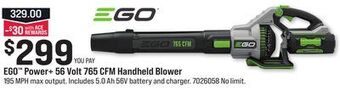 Ace Hardware Ego power + 56 volt 765 cfm handheld blower offer
