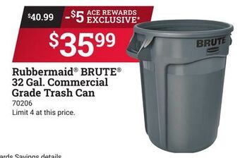 Ace Hardware Rubbermaid brute 32 gal. commercial grade trash can offer