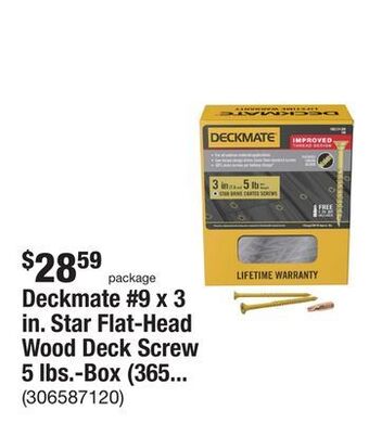 The Home Depot Deckmate #9 x 3 in. star flat-head wood deck screw 5 lbs.-box (365-piece) offer