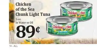 Rosauers Chicken Of The Sea Chunk Light Tuna In Water Or Oil offer