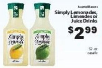 Fine Fare Simply Lemonades, Limeades or Juice Drinks offer