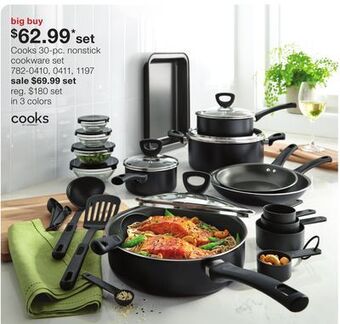 JC Penney Cooks 30-pc. nonstick cookware set offer