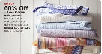 JC Penney Hudson & main and laurel manor quilts or bedspreads offer