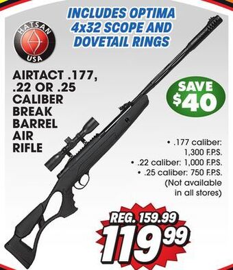Big 5 Hatsan airtact .22 caliber break-barrel air rifle combo offer