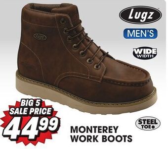 Big 5 Lugz monterey steel toe men's wide work boots offer