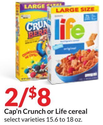 Hy-Vee Cap'n crunch or life cereal offer
