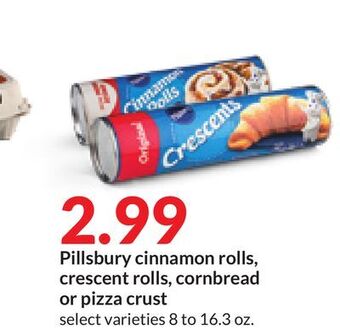 Hy-Vee Pillsbury cinnamon rolls, crescent rolls, cornbread or pizza crust offer