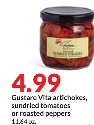 Hy-Vee Gustare vita artichokes, sundried tomatoes or roasted peppers offer