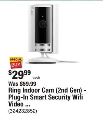 The Home Depot Ring indoor cam (2nd gen) - plug-in smart security wifi video camera, with included privacy cover, night vision, white offer