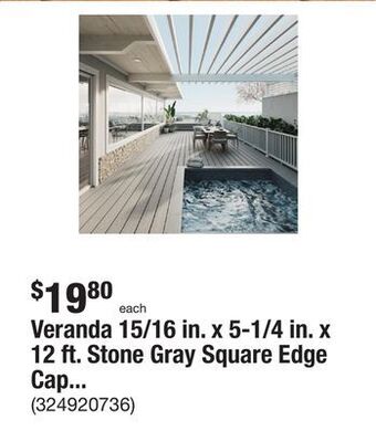 The Home Depot Veranda 15/16 in. x 5-1/4 in. x 12 ft. stone gray square edge capped composite decking board offer