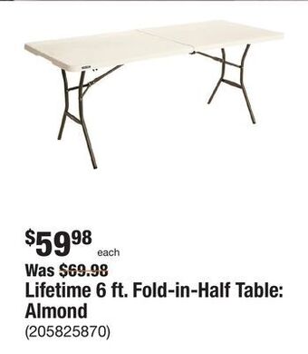 The Home Depot Lifetime 6 ft. fold-in-half table: almond offer