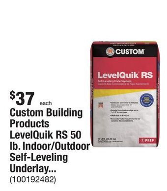The Home Depot Custom building products levelquik rs 50 lb. indoor/outdoor self-leveling underlayment offer
