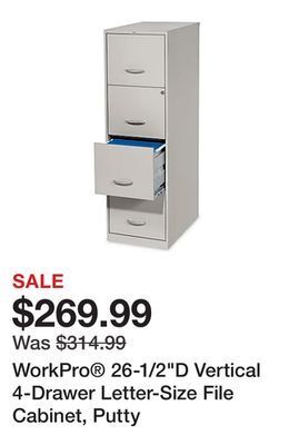 Office Depot Workpro 26-1/2d vertical 4-drawer letter-size file cabinet, putty offer