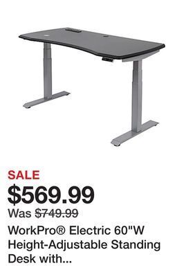 Office Depot Workpro electric 60w height-adjustable standing desk with wireless charging, black offer