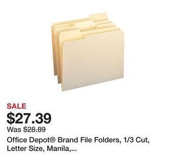 Office Depot Office depot brand file folders, 1/3 cut, letter size, manila, pack of 250 offer