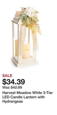 Big Lots Harvest meadow white 3-tier led candle lantern with hydrangeas offer