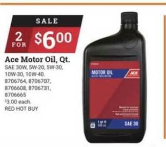 Ace Hardware Ace Motor Oil Qt. offer