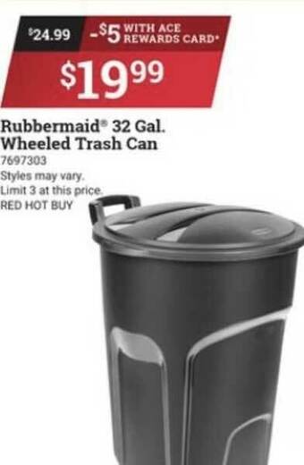 Ace Hardware Rubbermaid® 32 Gal. Wheeled Trash Can offer