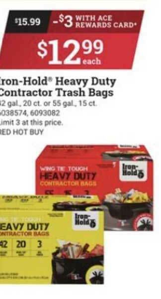 Ace Hardware Iron-Hold® Heavy Duty Contractor Trash Bags offer