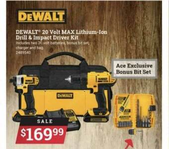 Ace Hardware Dewalt® 20 Volt Max Lithium-Ion Drill & Impact Driver Kit offer