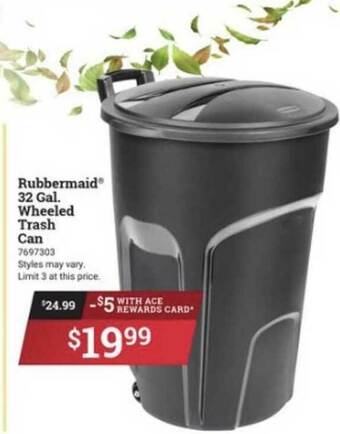 Ace Hardware Rubbermaid® 32 Gal. Wheeled Trash Can offer