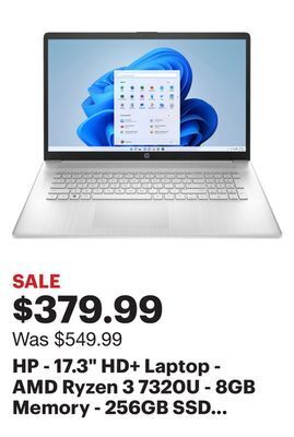 Best Buy Hp - 17.3 hd+ laptop - amd ryzen 3 7320u - 8gb memory - 256gb ssd - natural silver offer