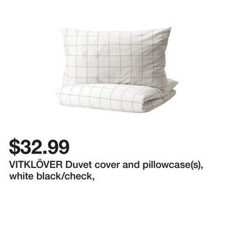 Ikea Vitklöver duvet cover and pillowcase(s), white black/check offer