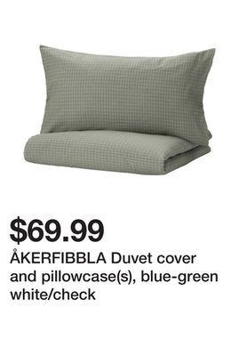 Ikea Åkerfibbla duvet cover and pillowcase(s), blue-green white/check offer