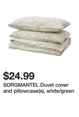 Ikea Sorgmantel duvet cover and pillowcase(s), white/green offer