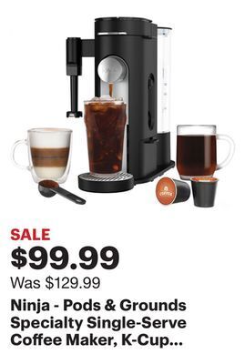 Best Buy Ninja - pods & grounds specialty single-serve coffee maker, k-cup pod compatible with built-in milk frother - black offer