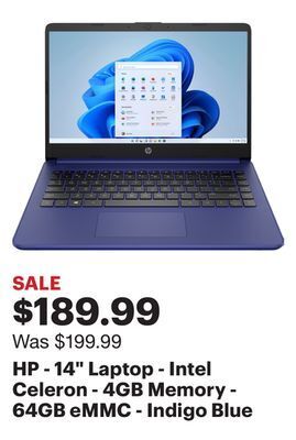 Best Buy Hp - 14 laptop - intel celeron - 4gb memory - 64gb emmc - indigo blue offer