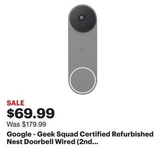 Best Buy Google - geek squad certified refurbished nest doorbell wired (2nd generation) - ash offer