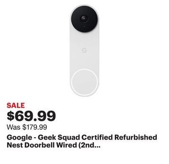 Best Buy Google - geek squad certified refurbished nest doorbell wired (2nd generation) - snow offer