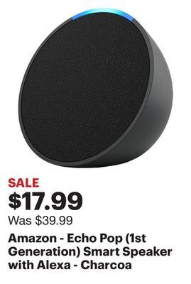 Best Buy Amazon - echo pop (1st generation) smart speaker with alexa - charcoa offer