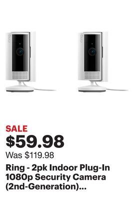 Best Buy Ring - 2pk indoor plug-in 1080p security camera (2nd-generation) with privacy cover - white offer