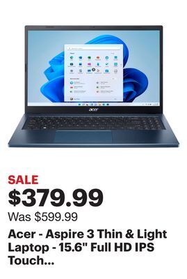 Best Buy Acer - aspire 3 thin & light laptop - 15.6 full hd ips touch display - amd ryzen 5 7520u - 8gb lpddr5 - 512gb ssd - wi-fi 6 - offer
