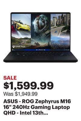 Best Buy Asus - rog zephyrus m16 16 240hz gaming laptop qhd - intel 13th gen core i9 with 16gb memory-nvidia geforce rtx 4070-1tb ssd offer