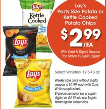 Ralphs Lay's party size potato or kettle cooked potato chips offer