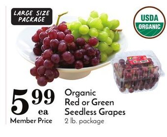 Pavilions Organic red or green seedless grapes offer