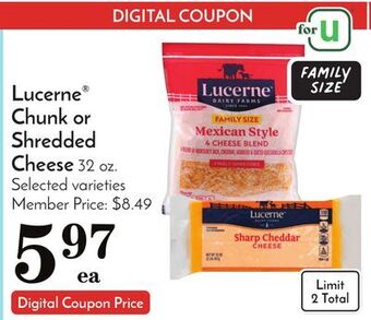 Pavilions Lucerne chunk or shredded cheese offer