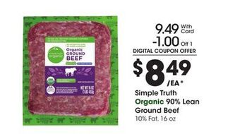 Ralphs Simple truth organic 90% lean ground beef offer