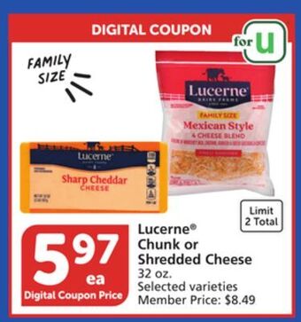 Vons Lucerne chunk or shredded cheese offer