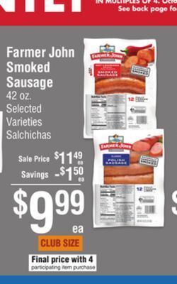 Smart & Final Farmer john smoked sausage offer
