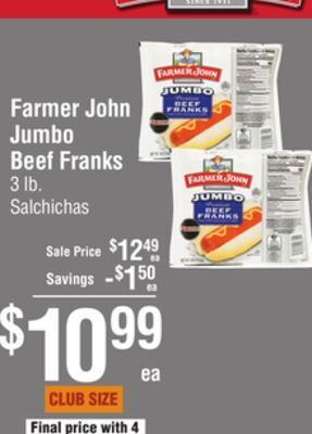 Smart & Final Farmer john jumbo beef franks offer