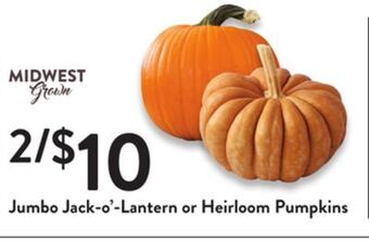 Fresh Thyme Jumbo jack-o'-lantern or heirloom pumpkins offer