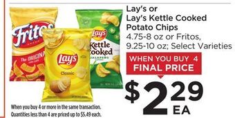 Food 4 Less Lay's or lay's kettle cooked potato chips offer