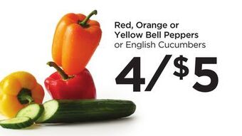 Food 4 Less Red, orange or yellow bell peppers or english cucumbers offer